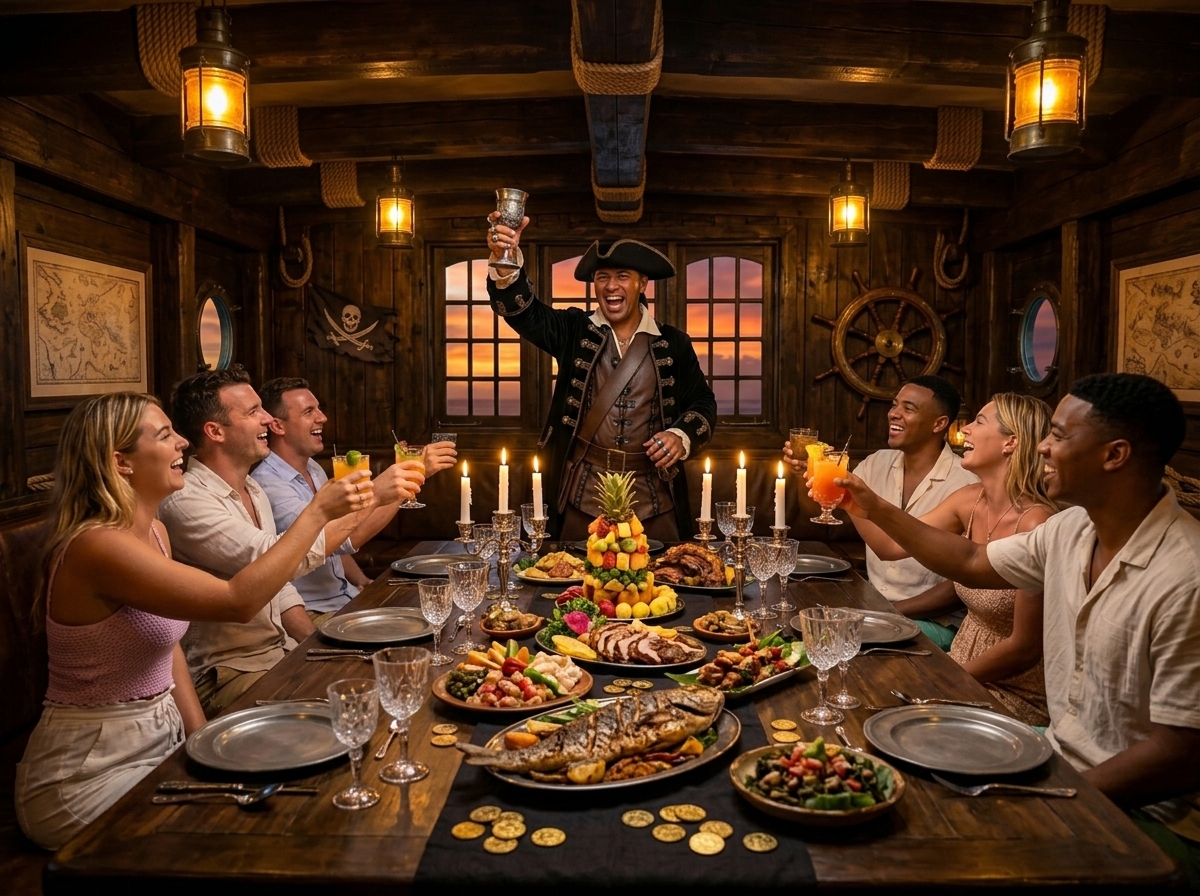 The Captain's Table feast aboard Whale Tale