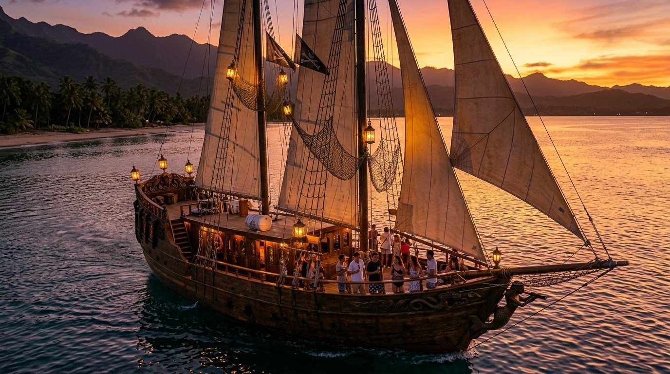 Guests enjoying the sunset pirate dinner cruise in Fiji